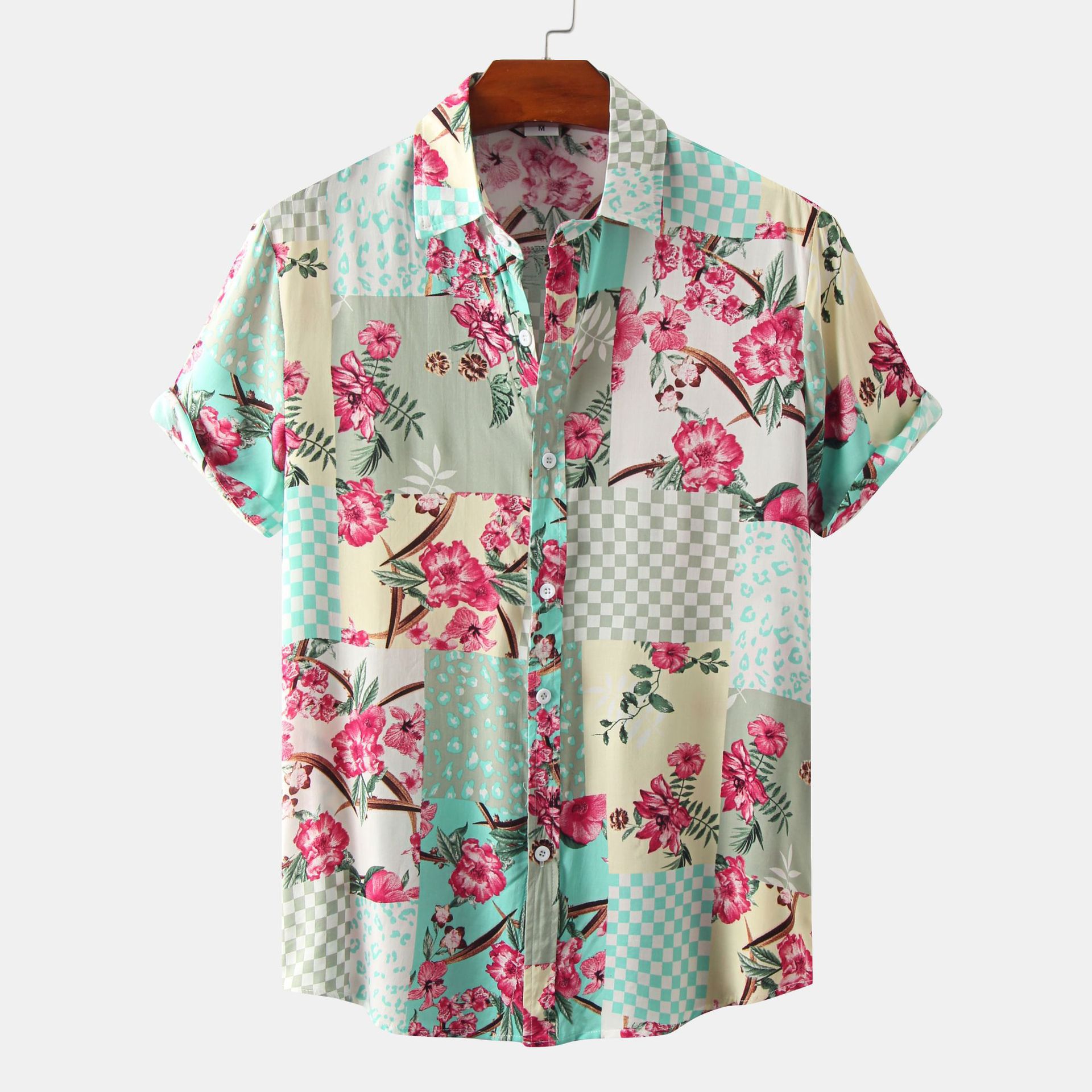 Title 1, Camisa floral de manga corta para hombre con so...