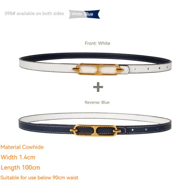 Genuine Leather Thin Belt All matching Dress Decoration Ins 098 White Dark Blue - Shop at LoveMi