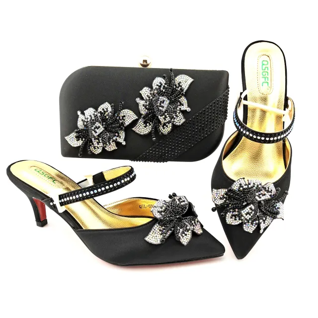 One Word Strap Sandals With Handbag Dinner Bag Pointed High Heels Black - Shop at LoveMi