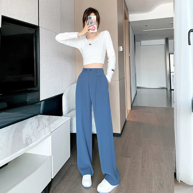 Spring And Summer New High Waist Sagging Trousers Female Lake Blue - Shop at LoveMi