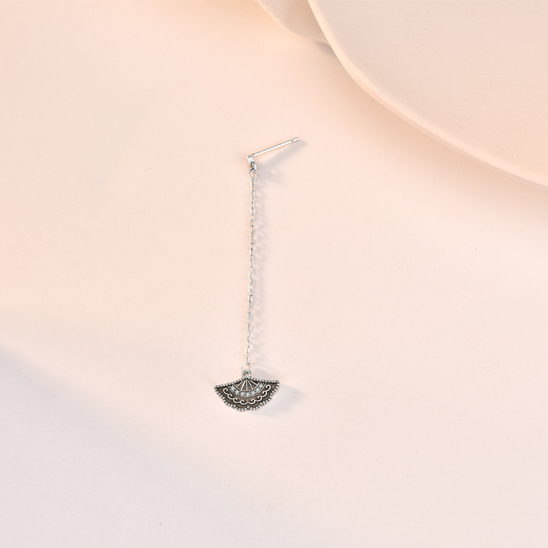 Sterling Silver Zircon Tassel Long Fan Earrings
