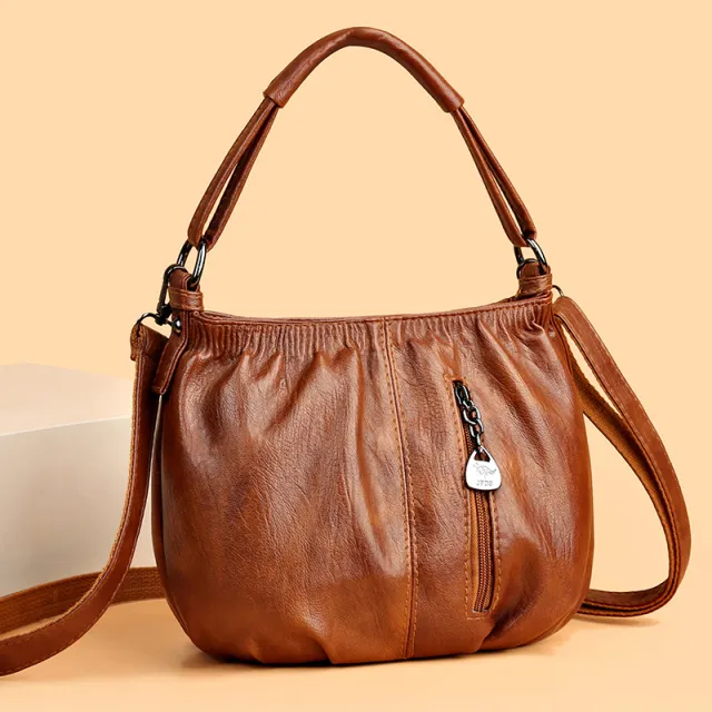 Retro Pleated Design Bucket Bag Fashion All match Shoulder Messenger Bags For Women Handbag Brown - Shop at LoveMi