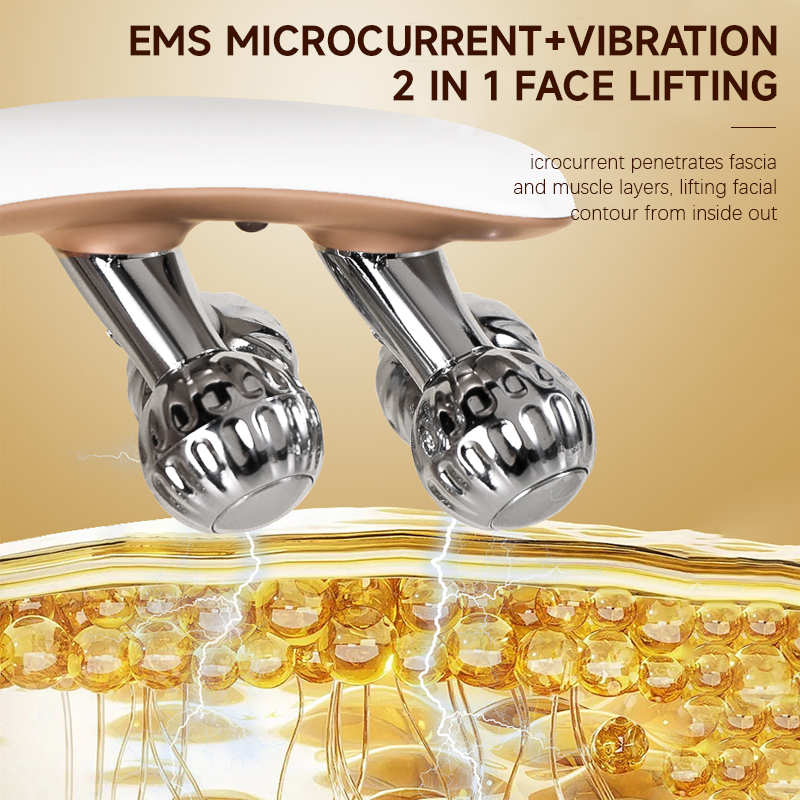 V-Shaped Face Contour Massager EMS Microcurrent Roller With LED Light Multi-Purpose Beauty Tool For Daily Skin Care