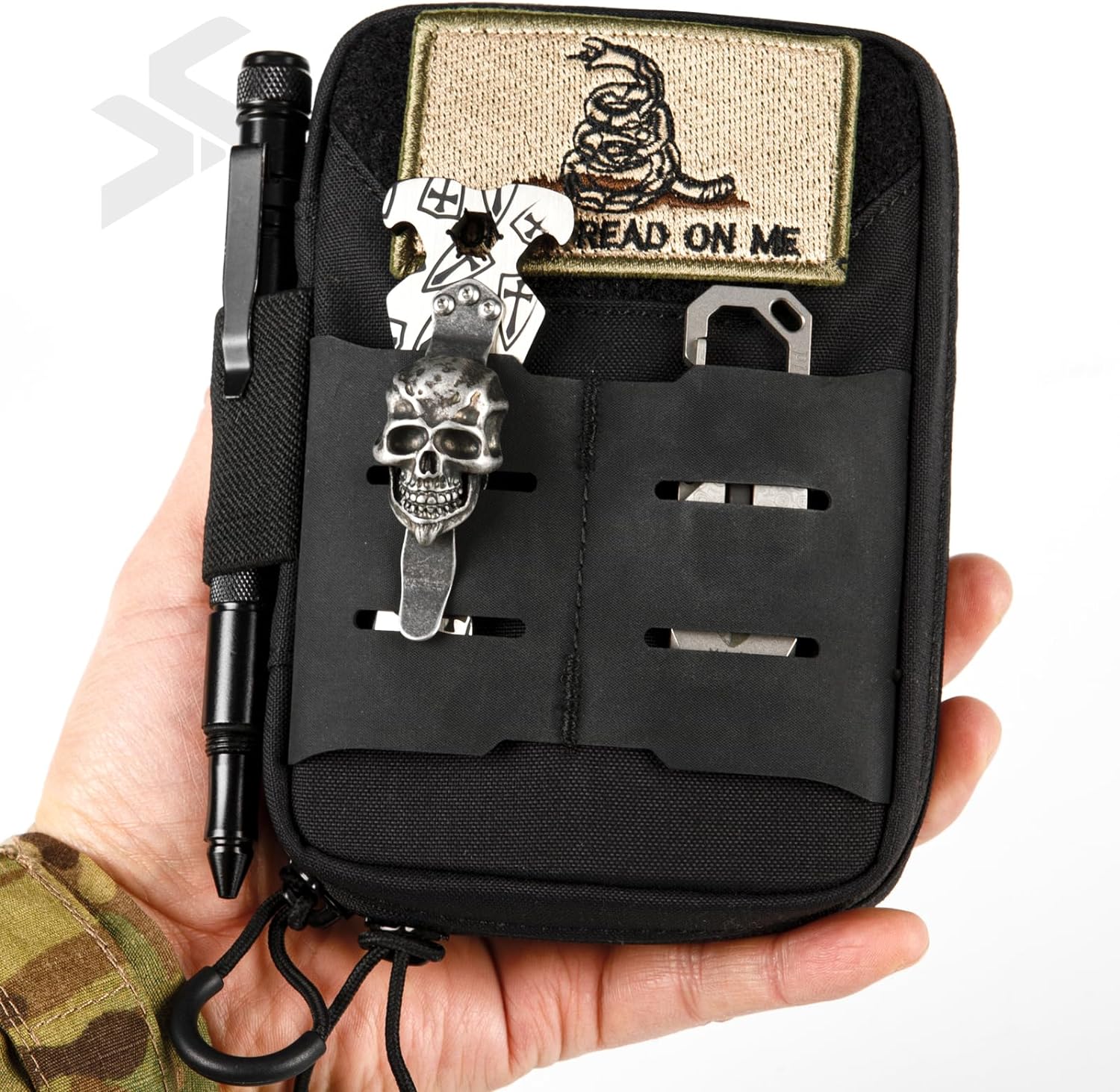 Molle EDC Tool Pouch for Men, Nylon Organizer. EDC Pocket Organizer Small tool pouch bag is made of 500D nylon, and the the front and rear molle systems are made of tear-resistant and waterproof materia Hypalon panel. The YKK zipper allows the pocket pouc