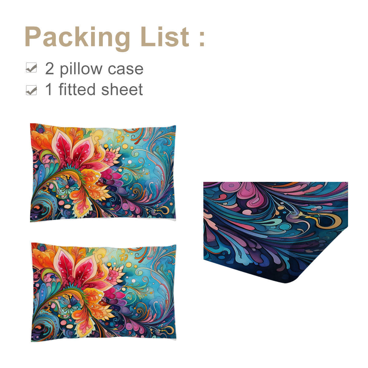 Bedding Fitted Sheet With Deep Pocket Mattress Cover Sheets,Colorful Flowers Printed Fabric Bed Sheets