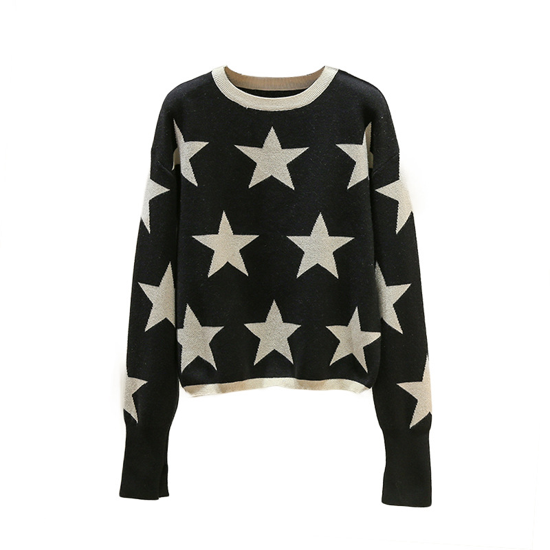 Bright Silk Five-pointed Star Jacquard All-match Knitted Sweater