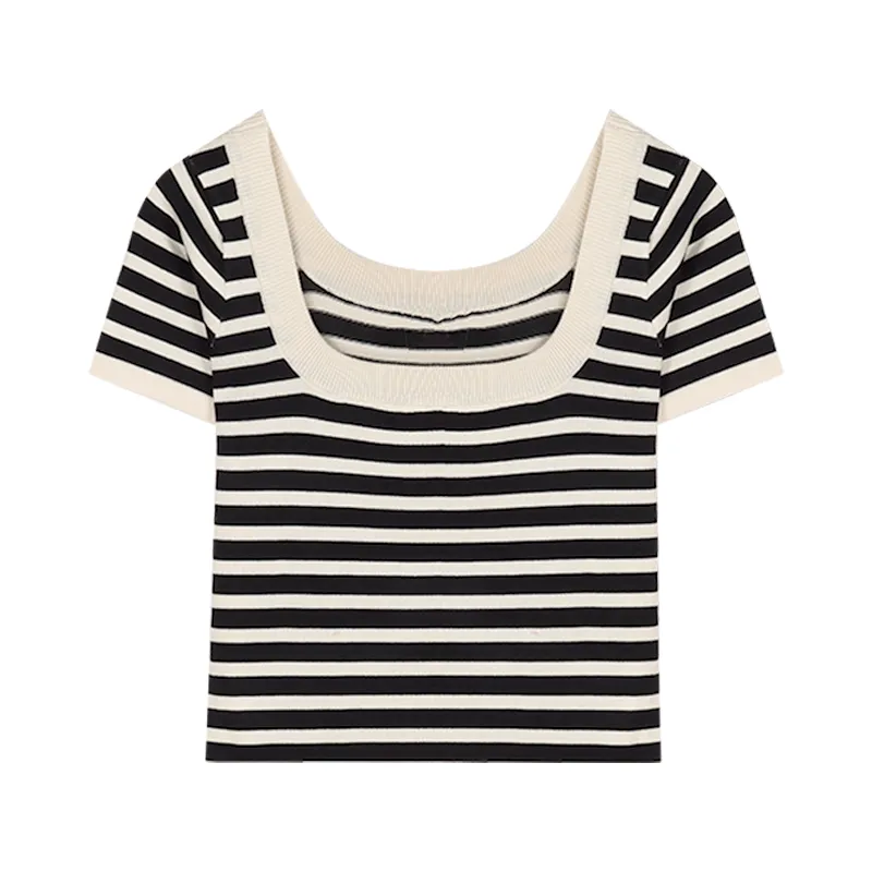 Sweet Spice Girls Striped Square Neck Short Sleeve Dress - Short Sleeve