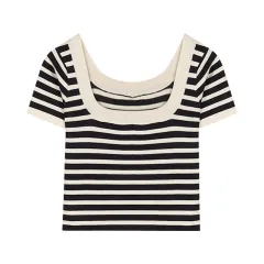 Sweet Spice Girls Striped Square Neck Short Sleeve Dress - Short Sleeve - View 1