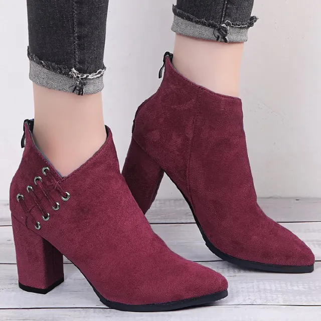 Fashion Ankle Boots Women Pointed toe Zipper Shoes Lady Wine - Shop at LoveMi