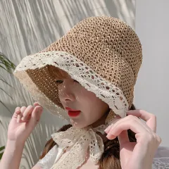 Women's Summer All Match Lace Big Brim Beach Hat - Khaki - View 1