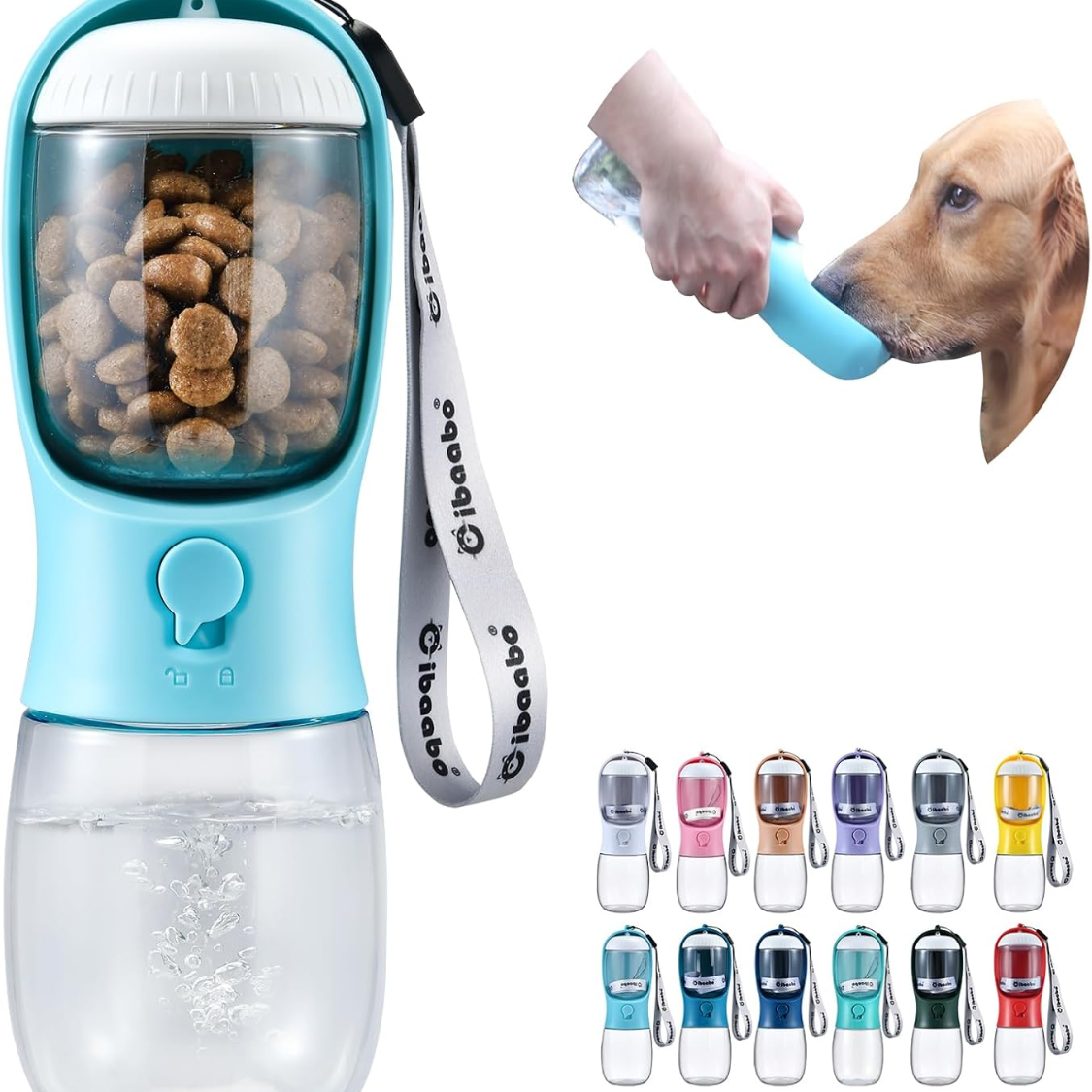 Portable Dog Water Bottle With Food Container & Filter, Travel Drinking Bottle For Pets