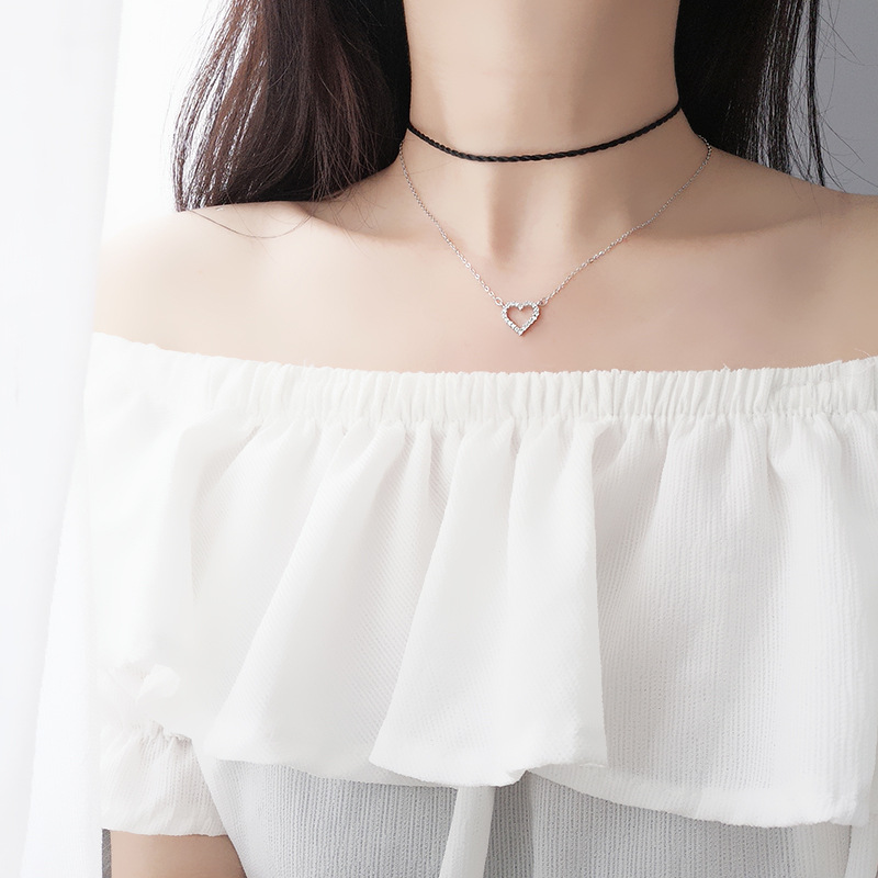 S925 Sterling Silver Diamond Love Necklace Korean Version Of INS Sweet Temperament Style Female Heart-Shaped Clavicle Chain Fashion Jewelry