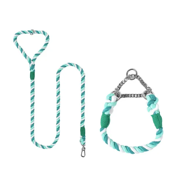 Woven Cotton Pet Dog Leash Collar Set Green Silver - Shop at LoveMi
