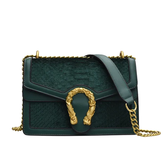 One Shoulder Chain Messenger Bag Green - Shop at LoveMi
