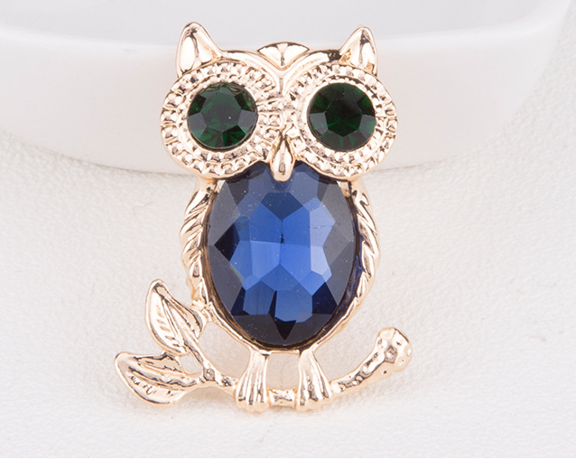 High end Exquisite Handmade Owl Crystal Glass Brooch Gold - Shop at LoveMi