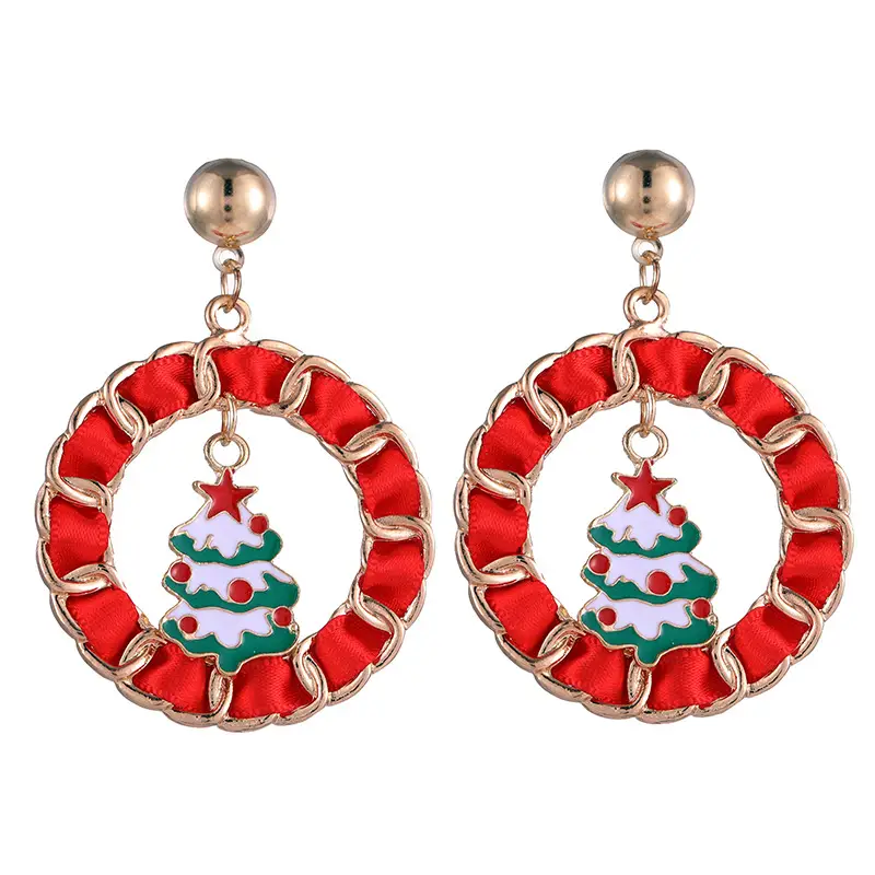 Drop of oil cartoon Christmas tree snowman bell earrings