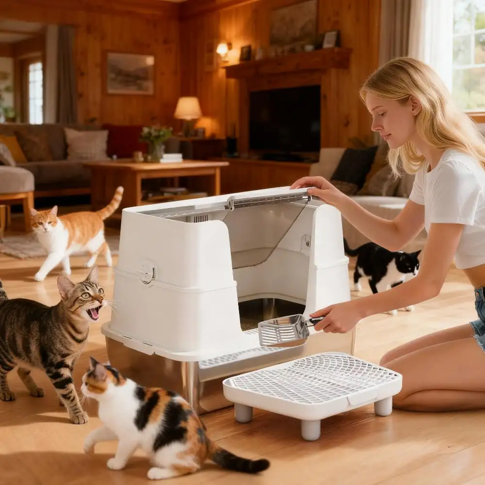 Cat Litter Box, Top And Side Entry