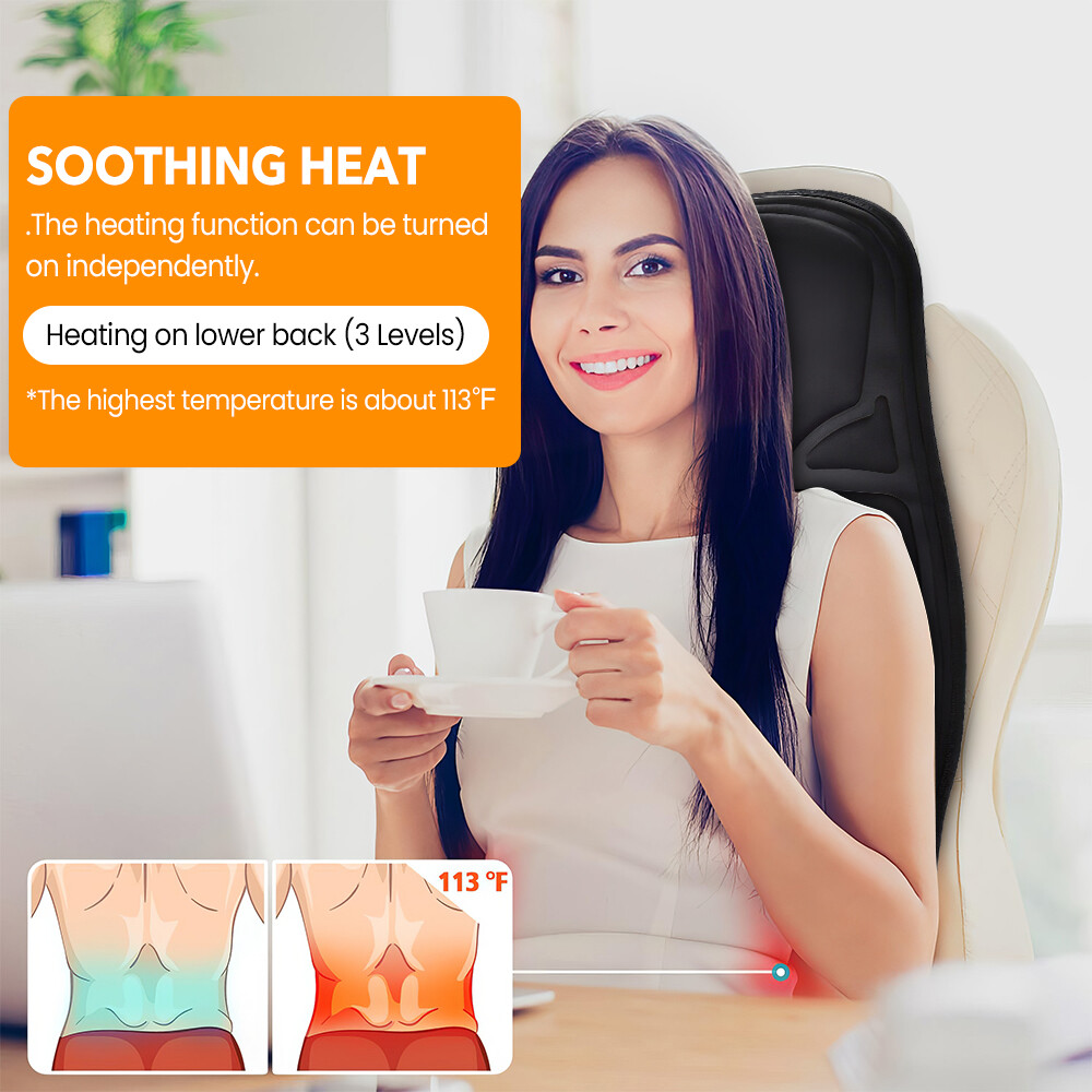 Massage Cushion Full Back Car Home Chair Seat Pad Mat 8 Modes Neck Heat Massager