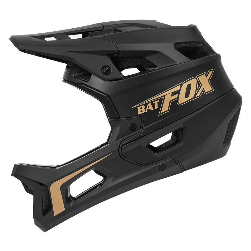 Off Road Integrated Anti Fall Protection Head Shading Brim Full Cover Helmet - Black Gold