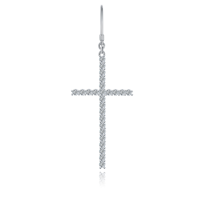 S925 Sterling Silver Moissanite Cross Dangle Earrings  Pave Hook Drop With GRA Certificate Platinum Plated Christian Jewelry Gift Box Set For Women