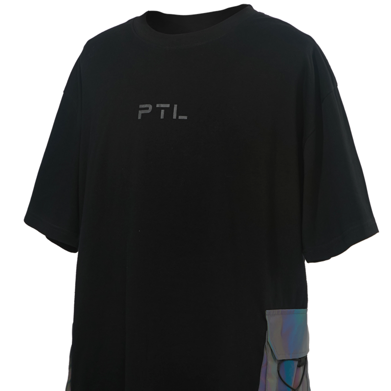 Trendy Double Pocket Reflective Drawstring Short Sleeves