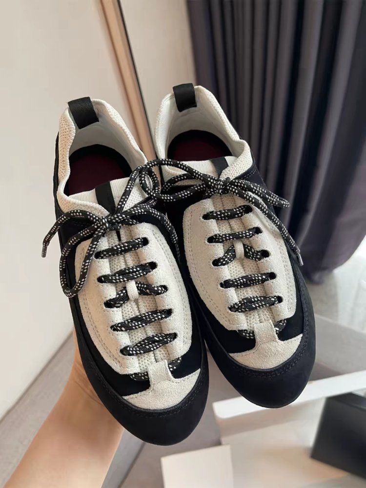 Trendy Influencer Style Black White Colorblock Leather German Army Trainers Women, Soft Sole Lightweight Retro Running Shoes Breathable Versatile Casual Athletic Sneakers