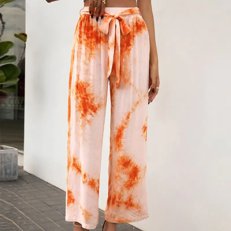 Loose Tie Dye Print Belted Trousers