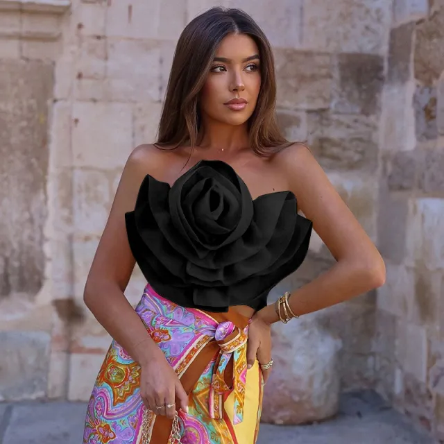 Women's New Transparent Organza Flower Decorative Shirt Top Black - Shop at LoveMi