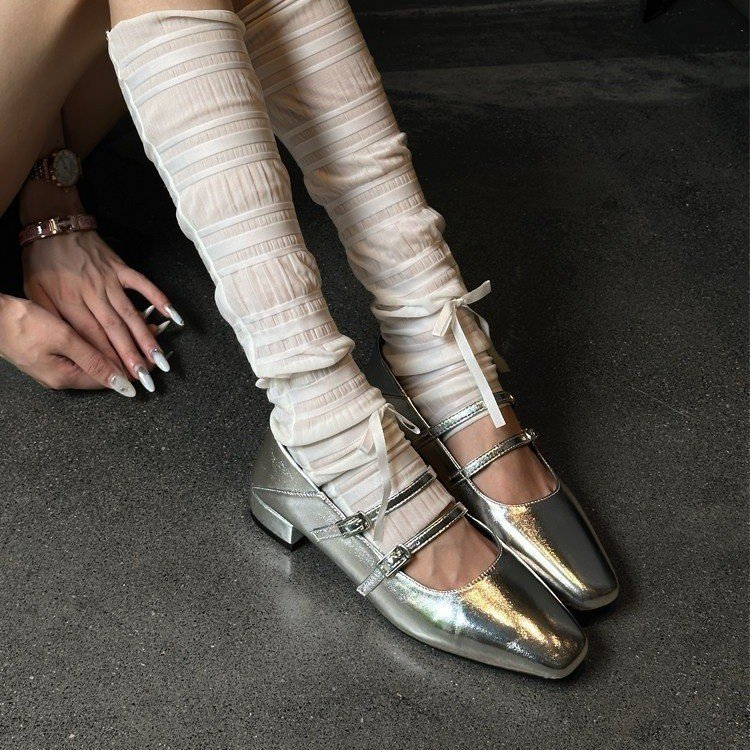 Women's 2026 Spring New French Style Mary Janes, Square Toe Buckle Strap Thick Heel Pumps, Elegant All-Match Single Shoes