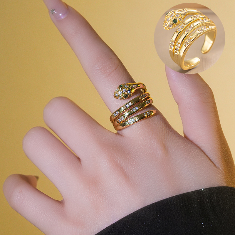 Zircon Snake Shaped Multi-layer Niche Temperament Ring