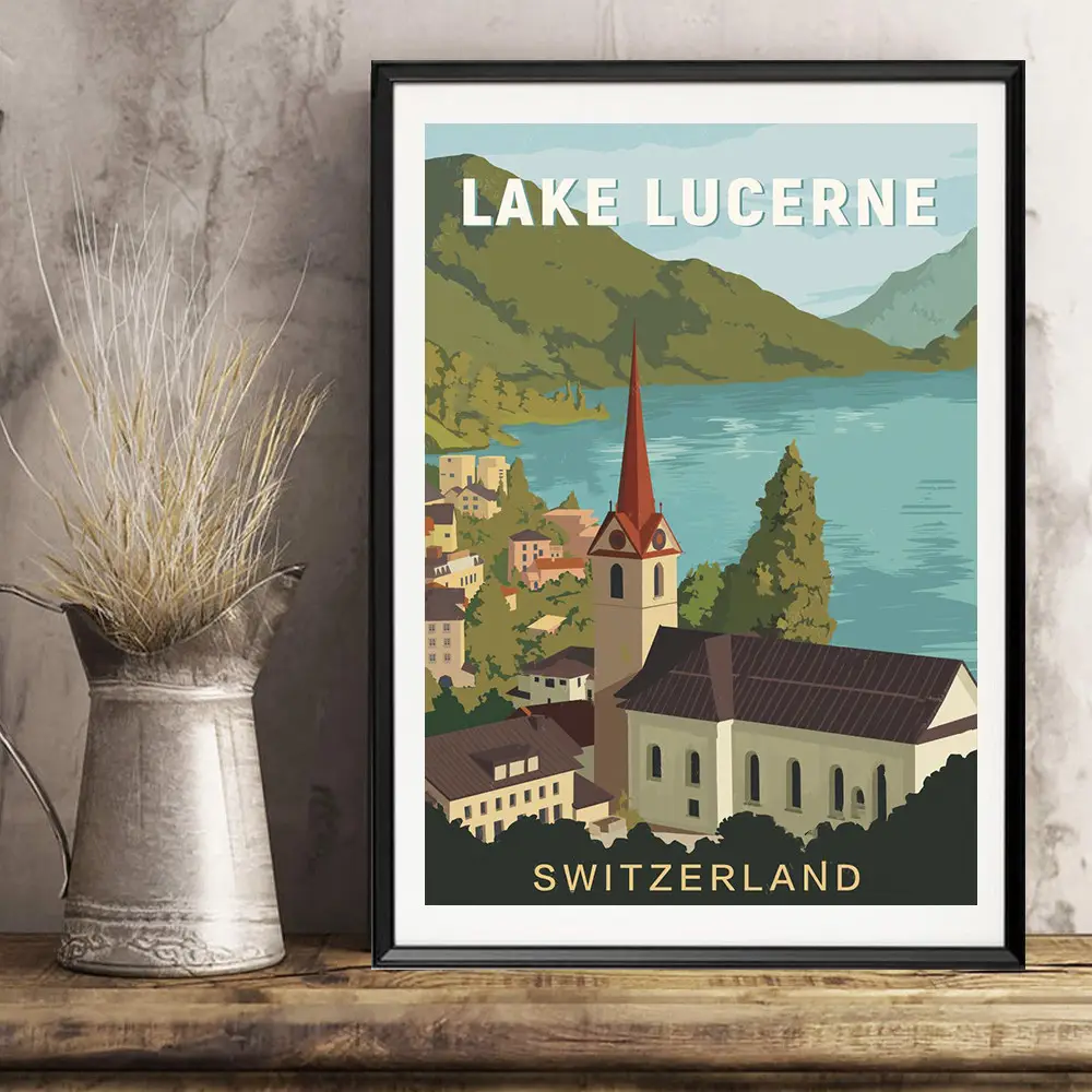 Switzerland Lake Lucerne Vintage Travel Poster Canvas