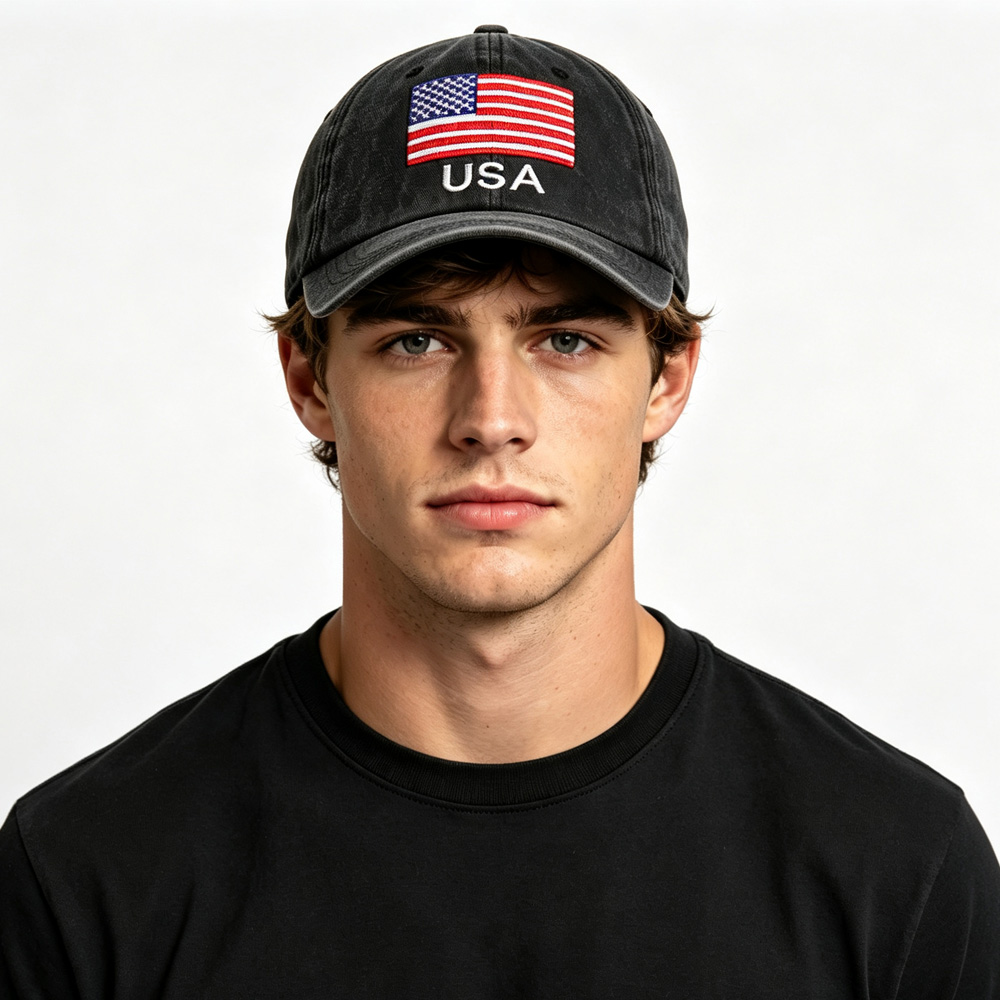 2pcs Vintage Washed Baseball Cap With American Flag USA Embroidery, Distressed Cotton Hat For Women Men, Patriotic USA Flag Casual Sun Hat — foto 7