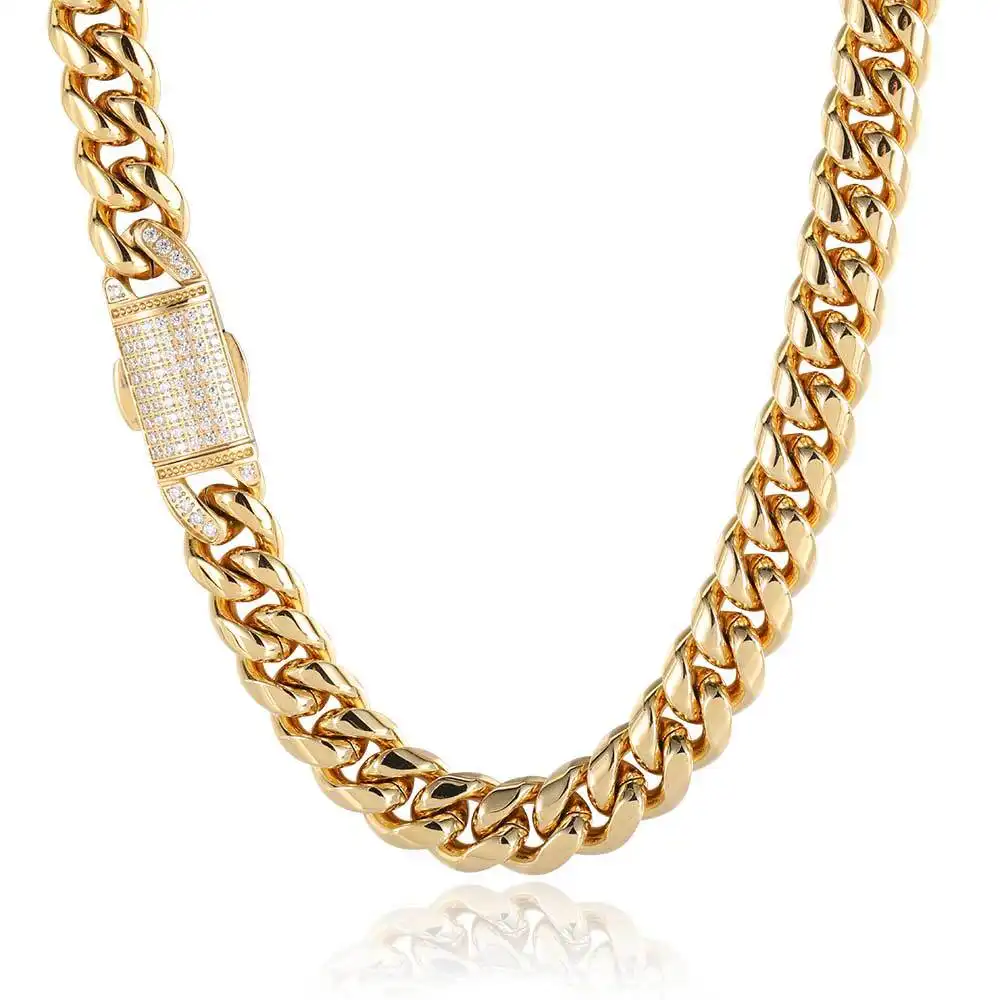 Hip Hop 12mm Micro Set Spring Snap Stainless Steel Necklace Bracelet