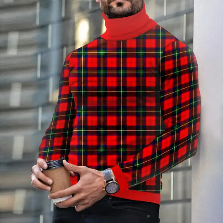 Autumn Winter Men's Long Sleeve Turtleneck T Shirt Printed Casual Top