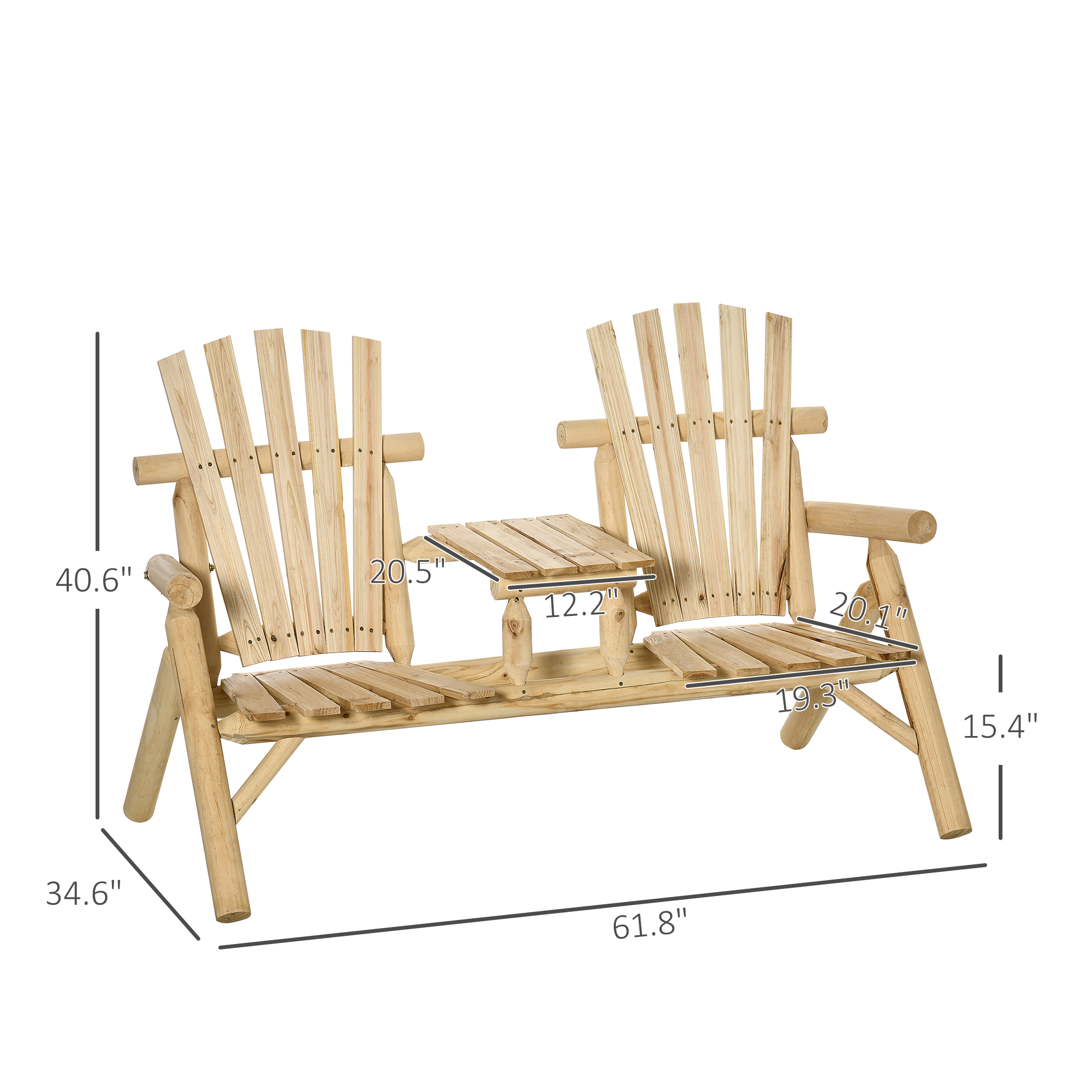 Wooden Adirondack Chair With Center Table, 2-Seat Garden Chair For Lounging And Relaxing Outdoors Natural_maomaolike.com