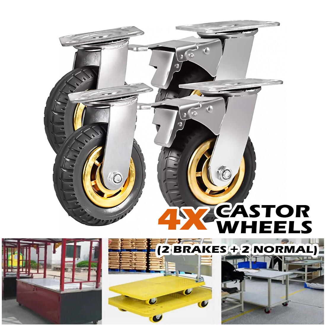 4X 150mm Heavy Duty Swivel Caster Wheels Castor Up To 300kg Load With 2 Brake UK — image 10