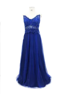 Dress Backless Beaded Ball Elegant Long Dress Blue Chiffon Dress Spot - Blue - View 1