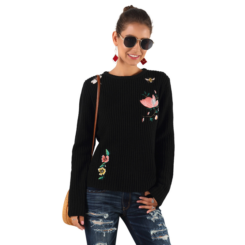 Long-sleeved Personalized Embroidery Knit Top Pullover Women's Sweater