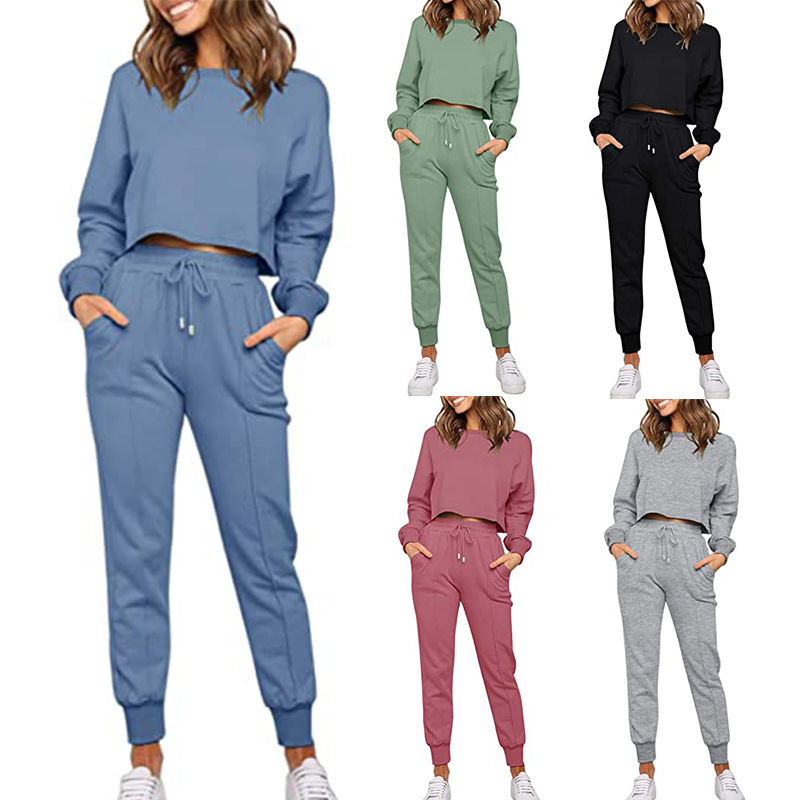 Fashion Solid Color Long-sleeved Trousers Two-piece Sports And Leisure Suit