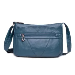 New Trendy One Shoulder Women's Soft Leather Messenger Bag - Blue - View 1