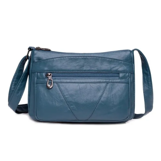 New Trendy One Shoulder Women's Soft Leather Messenger Bag Blue - Shop at LoveMi