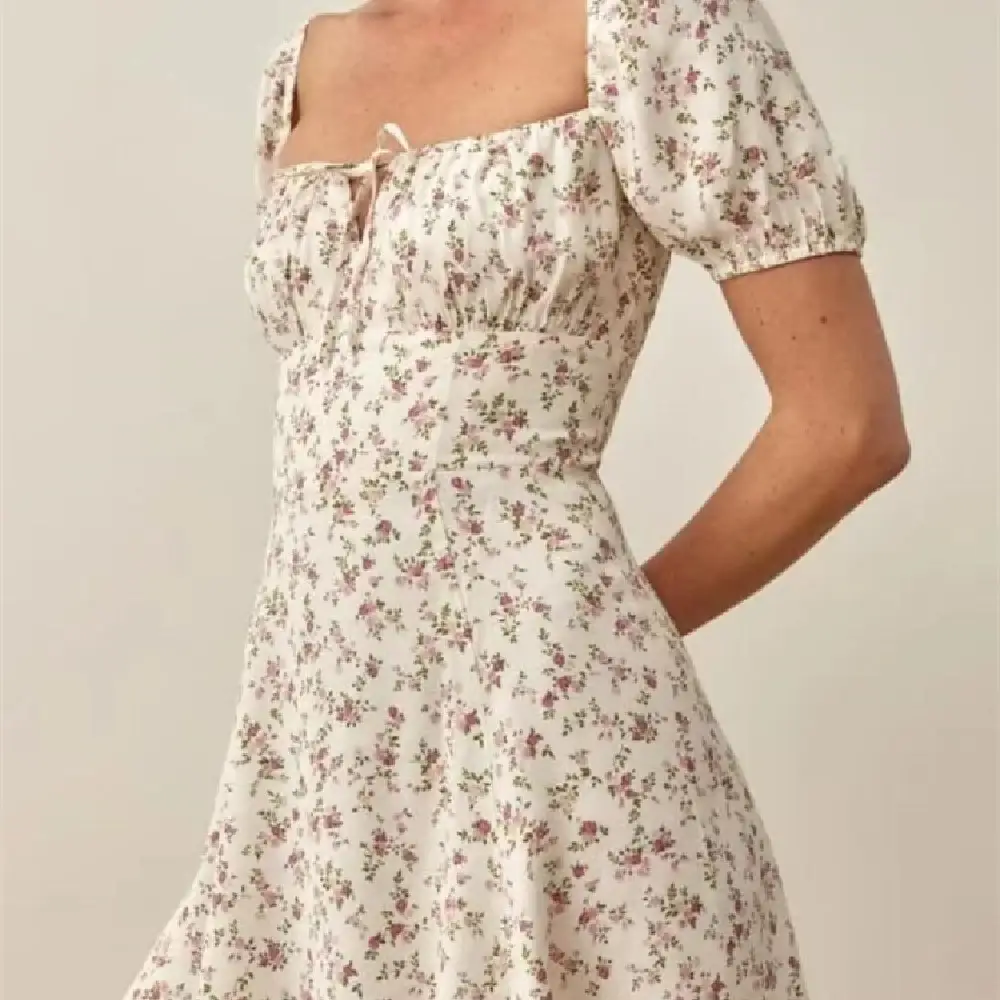 Square Collar A- Line Floral Print Dress