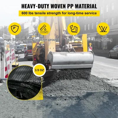 VEVOR Geotextile Fabric, 12.5 X 50 Ft 3.5oz Woven PP Driveway Drain Cloth W 600lbs Tensile Strength, Heavy Duty Underlayment For Soil Stabilization, Landscaping, Weed Barrier, 12.5FT50FT-3.5OZ, Black