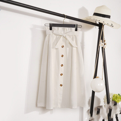 Literary Long Bud High Waist Single-breasted A-line Over-the-Knee Skirt