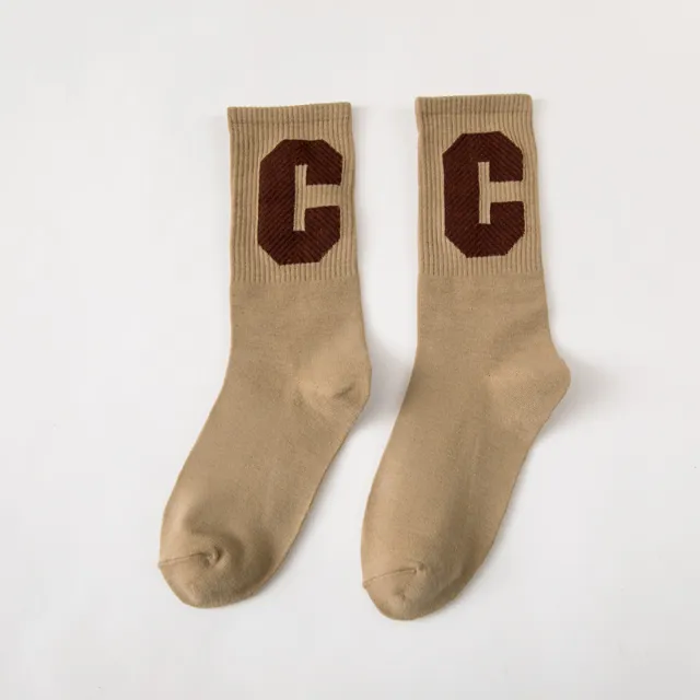 Medium Ins Fashion Brand Women's Stockings Large C Letters Women's Color Cotton Socks Khaki - Shop at LoveMi