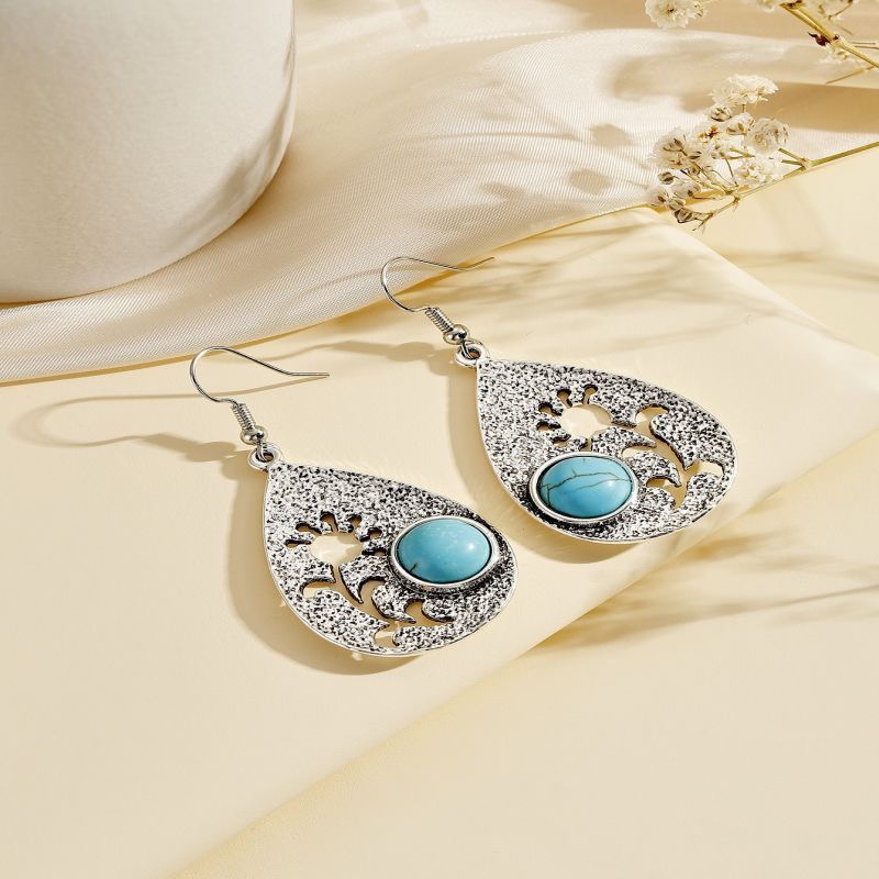 Vintage Bohemian Leaf Earrings For Women Faux Turquoise Teardrop Dangle Earrings