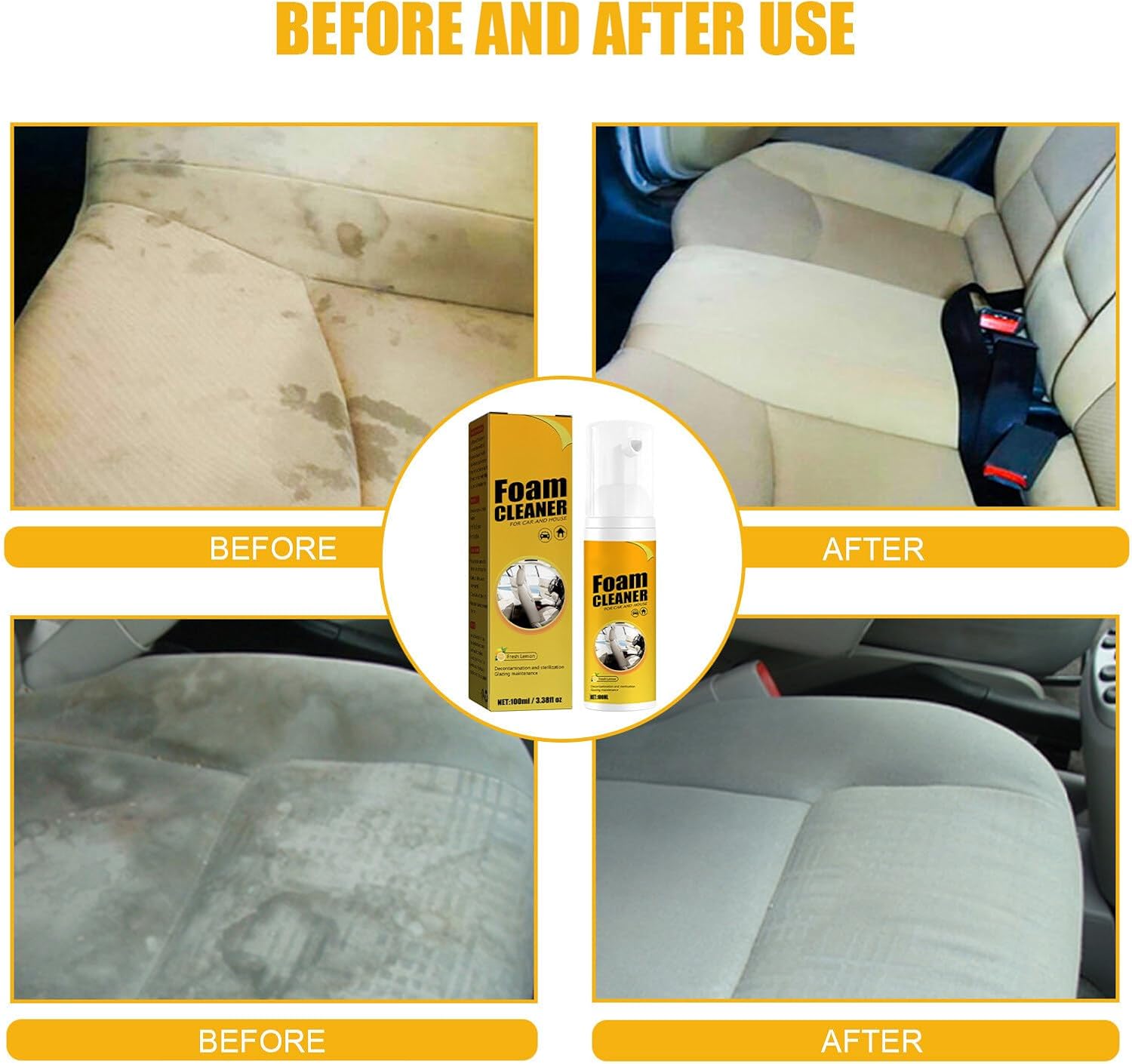 2Pcs Multipurpose Foam Cleaner Spray 100ml, Foam Cleaner For Car And House Lemon Flavor, All-Purpose Household Cleaners For Car And Kitchen 5