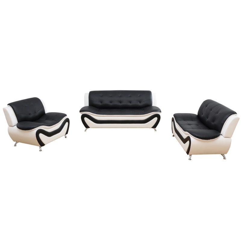 Pickup Only--Black & White Faux Leather 3-Piece Couch Living Room Sofa Set