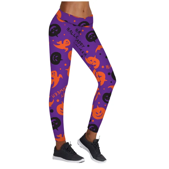 Printed Leggings Halloween Sports Yoga Pants High Stretch Pencil Pants 5Style S - Shop at LoveMi