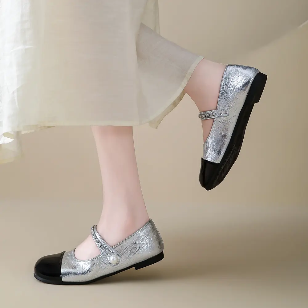 Spring Silver Evening Small Leather Shoes Flat Bottom 2026 New French Fashion Style Small Fragrant Mary Jane Single Shoes For Women